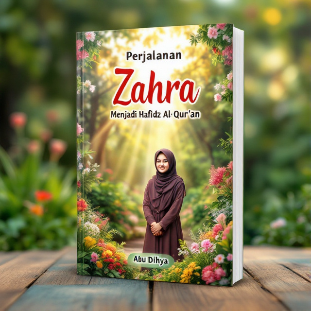 The cover features a beautiful garden scene with vibrant greenery and colorful flowers. In the center, a young girl wearing a niqab stands confidently, surrounded by rays of sunlight.