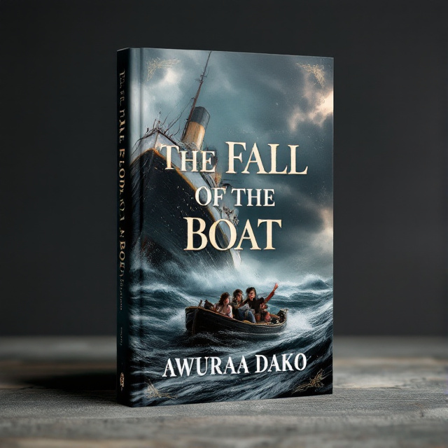 The cover features a haunting image of the Titanic in the midst of a storm, with dark clouds and giant waves crashing against the ship. In the foreground, a lifeboat is seen with people on board, led by a captain. A young British girl is depicted on the lifeboat, looking sad and crying while waving goodbye to the sinking ship.