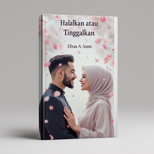 The cover features a close-up shot of a Muslim man and woman, both wearing traditional attire, looking into each other's eyes. They are surrounded by falling petals of flowers, symbolizing happiness and purity.