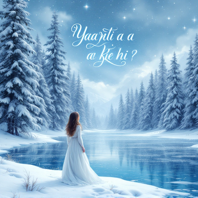 The cover features a mysterious snowy landscape with a hint of fantasy elements. A snowy forest stretches across the background, with tall trees covered in white snow. In the foreground, a young girl in a flowing white dress stands at the edge of a frozen lake, looking towards the horizon. The sky is filled with stars and a hint of magic, creating an atmosphere of wonder and enchantment.