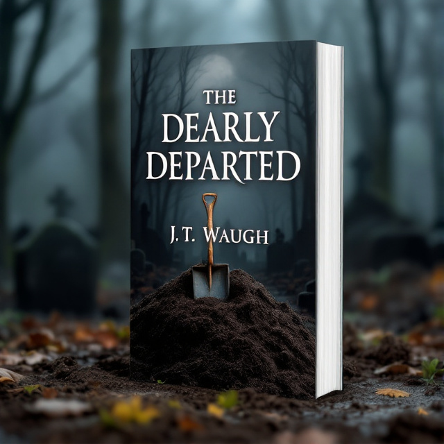 The cover features a dark and gloomy graveyard scene with a freshly dug grave in the foreground. A shovel lies on the mound of dirt next to it, symbolizing the act of burying the departed.