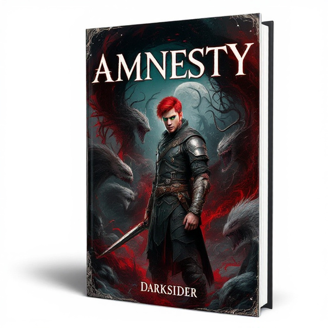 The cover features a virtual reality landscape that is inspired by Italian folklore. In the foreground, the protagonist, a warrior with short red hair and green eyes, stands ready for battle. Surrounding him are fantastical creatures from Italian mythology, creating a sense of danger and suspense. The overall color palette is dark, with shades of black and deep red, adding to the atmosphere of the book.
