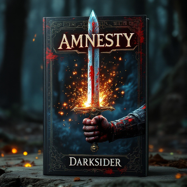 The cover features a close-up view of a warrior's hand gripping a bloodstained sword, with sparks flying off the blade. The background is a dark, mysterious forest with hints of Italian folklore elements like ancient runes and symbols. The protagonist's short red hair and green eyes are subtly highlighted in the shadows.