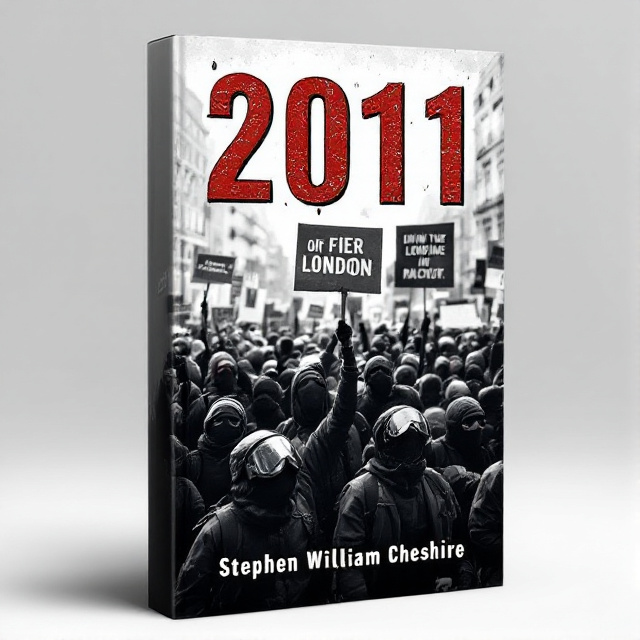 The cover features a close-up image of a group of protesters with their faces covered, holding up signs and banners. The background is a blurred image of the city of London, emphasizing the urban setting. The scene is chaotic and full of energy, representing the theme of riots and lawlessness.