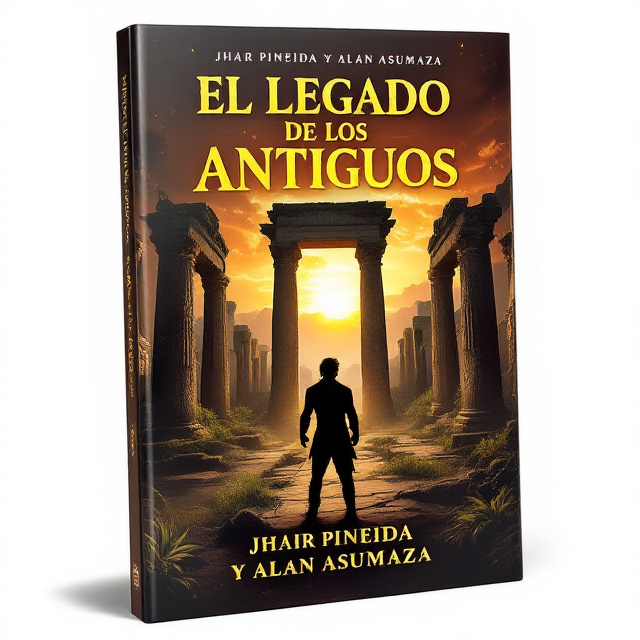 The cover features a striking image of ancient ruins, with crumbling stone pillars and overgrown vegetation, set against a dramatic sunset sky. In the foreground, there is a silhouette of a heroic figure, representing the main character of the book. The overall style is realistic and detailed, with a sense of mystery and adventure.