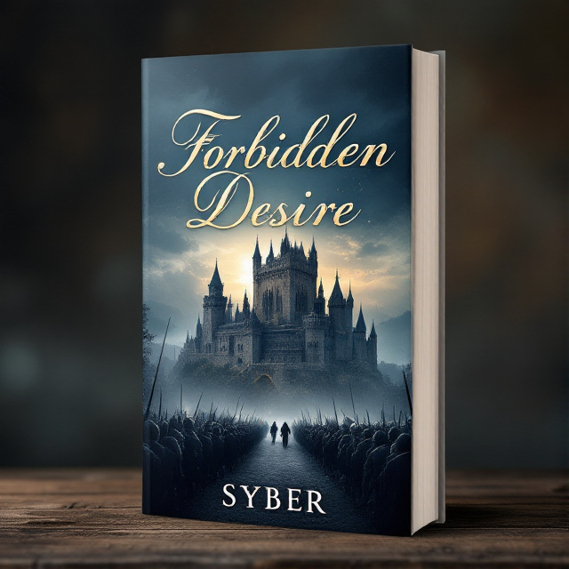 The cover features a stunning castle at the center, surrounded by war troops coming from both sides. The castle is depicted in a somber tone with a touch of romanticism, emphasizing the forbidden desire theme. The troops are shown marching towards each other, symbolizing the conflict and tension in the story.
