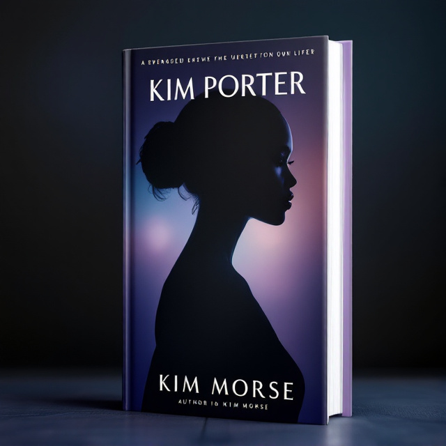 The cover features a striking silhouette of Kim Porter, her profile capturing her elegance and grace. The silhouette is set against a soft gradient background in deep blues and purples, creating a sense of mystery and depth. Subtle lighting effects add intrigue and depth to the design, hinting at the complexities of Porter's life. The overall composition is balanced and visually appealing, drawing the viewer's attention to the central silhouette.