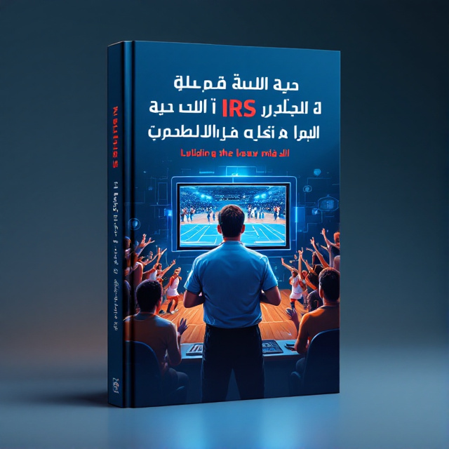 The cover features a central image of a basketball referee observing a monitor displaying a replay of a key basketball game scene using the IRS system. Surrounding the referee are images of basketball players in action and excited spectators. The background is a dark blue color representing technology and precision.