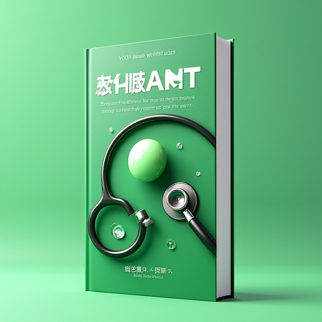 The cover features a close-up image of a green-colored pill in the center, with a doctor's stethoscope wrapped around it. The background is a solid green color, providing a clean and professional look.