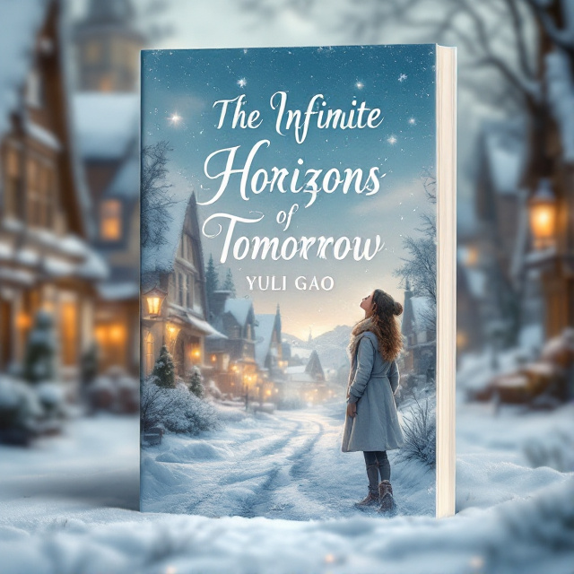 The cover features a beautiful girl walking in the snow on the streets of a picturesque North European village. She looks up at the sky with a sense of wonder and hope. The scene is surrounded by a dreamy, romantic atmosphere.
