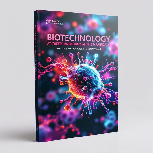 The cover features a close-up image of a cancer cell with nanoscale technology overlaid. The background is a gradient of vibrant and contrasting colors, representing the dynamic nature of biotechnology at the nanoscale.