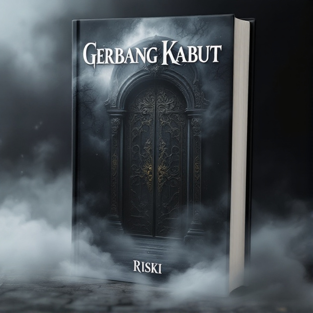 The cover features a mysterious and enchanting gate surrounded by a dense fog. The gate is ornate, with intricate carvings and a sense of ancient power. The fog adds an eerie and mystical atmosphere to the scene. The color palette is predominantly black and white, with the gate and fog highlighted in shades of gray and the background in a deep black.