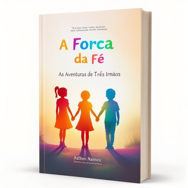 The cover features three silhouettes of children holding hands, representing the three siblings. The silhouettes are filled with vibrant colors, symbolizing hope, faith, love, and courage. The background is a soft, warm gradient, evoking a sense of innocence and familial unity.