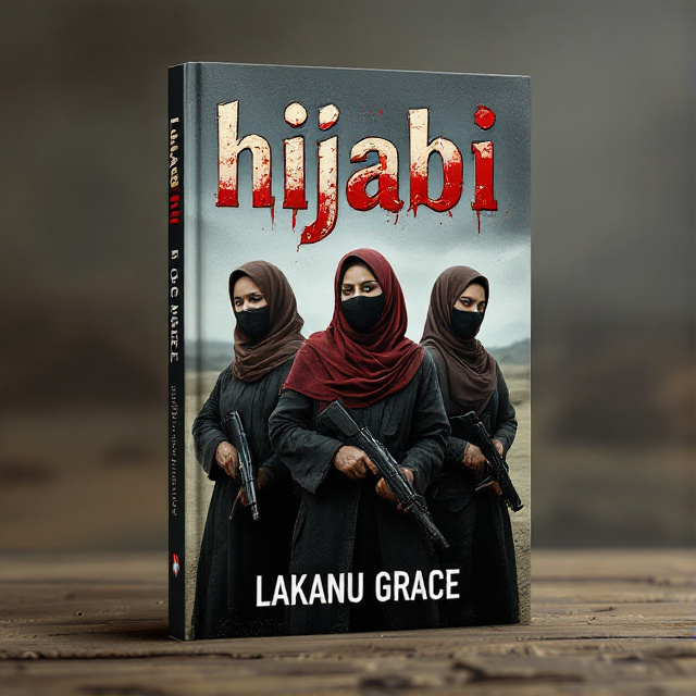The cover features three women wearing hijabs, standing in a row. They are holding guns, with their expressions reflecting a mix of pain, guilt, and determination. The background is a dull and desolate desert, symbolizing the harshness and suspense of the thriller genre.