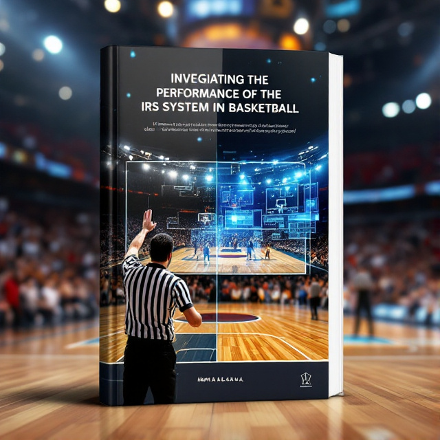 The cover features a split-screen effect, with one side showing a basketball referee in action and the other side displaying a close-up of the instant replay system (IRS) in use. The background showcases a vibrant and energetic basketball court filled with players and enthusiastic spectators.