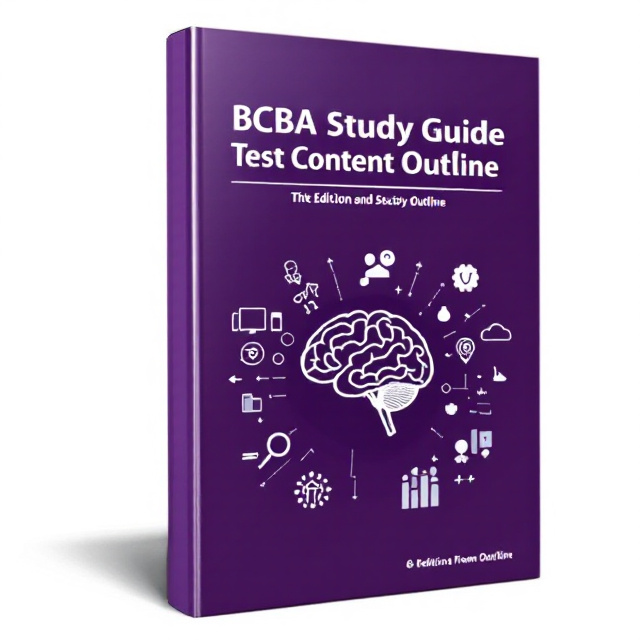 The cover features a sleek and modern design with a background in shades of purple. In the center, there is a stylized image of a brain, representing the study guide's focus on cognitive processes. Surrounding the brain image are various icons and symbols related to behavior analysis and psychology, creating a visually engaging and informative composition.