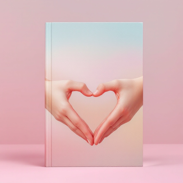 The cover features a close-up image of two young hands intertwined, forming a heart shape. The background is a soft pastel color gradient, evoking a sense of warmth and innocence.