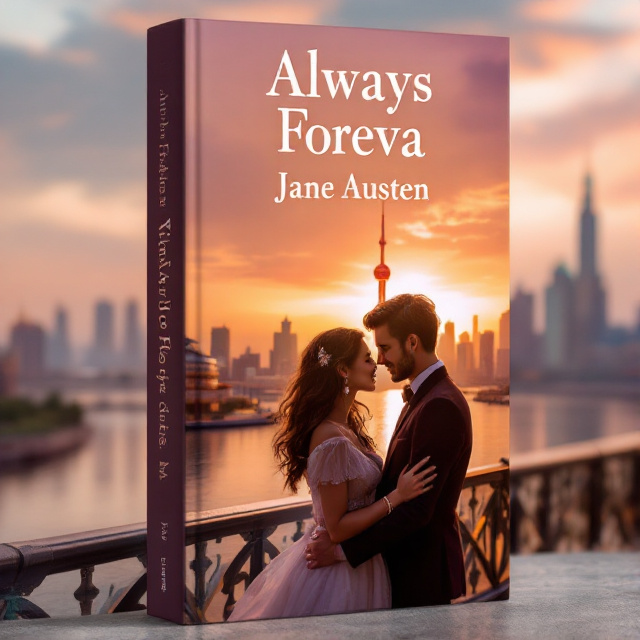 The book cover features a warm and inviting scene at The Bund in Shanghai during sunset. The background showcases the golden, pink, and purple hues of the setting sun illuminating the sky and creating beautiful reflections on the river. In the foreground, a romantic couple stands close together on the promenade, with the woman wearing a rose gold bracelet on her wrist. The colonial buildings and modern skyline form a picturesque backdrop. The overall tone is intimate and filled with love.