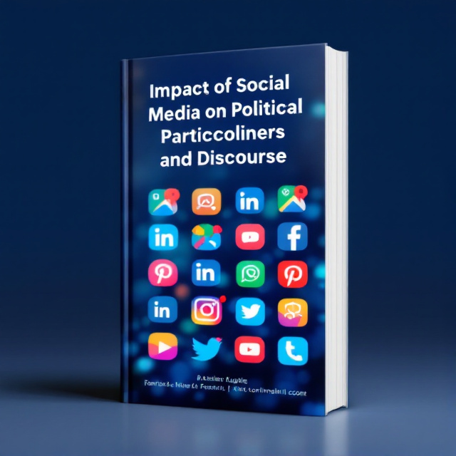 The cover features a close-up image of a smartphone screen showing various social media icons. The icons are arranged in a grid pattern, with the most popular platforms highlighted in vibrant colors. The background is a dark blue gradient, symbolizing the influence of social media on political discourse.