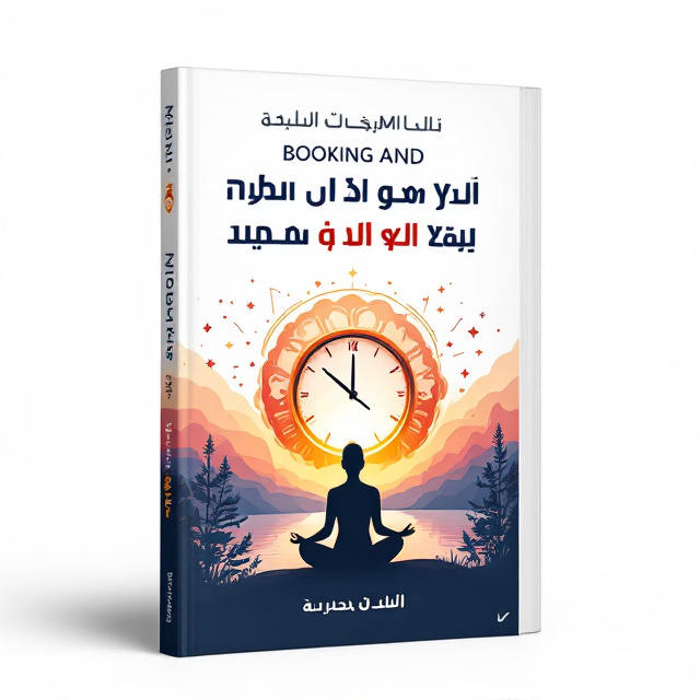 The cover features a serene landscape with a sunrise as the backdrop, symbolizing a new beginning. In the foreground, the silhouette of a person meditating represents mental clarity and focus. The image of a brain superimposed with clock hands illustrates the power of a mindful mind in time management. Elements of nature, such as trees and water, symbolize mental health and tranquility. The overall design incorporates abstract patterns to convey balance and harmony.