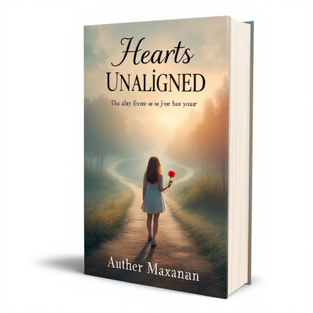 A girl standing at the crossroads, looking toward the brighter path, holding a single red rose in her hand. Two paths diverging in the background, with one path slightly faded or overgrown, and the other path brighter and more open.