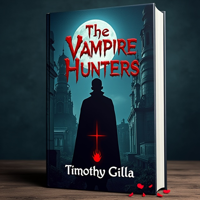 The cover features a creepy scene with a Romanian Catholic Church in the background. In the forefront, there is a Vampire Priest, showcasing his fangs and wearing traditional priest attire. The scene is set at night, with a full moon overhead, adding to the eerie atmosphere.