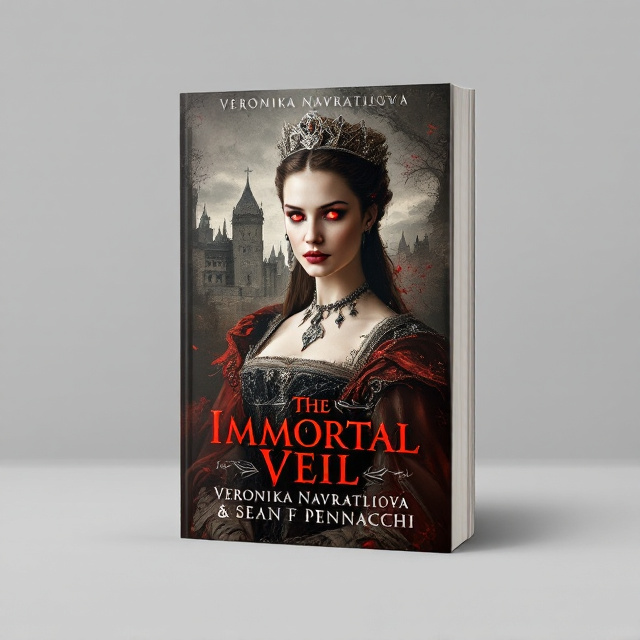 The cover features a portrait of Anne of Denmark in a regal pose, with her eyes glowing red to represent her supernatural nature. Behind her, there is a faded image of a castle, symbolizing the historical setting of the book. The overall color scheme consists of red and black, adding to the dramatic and supernatural feel.