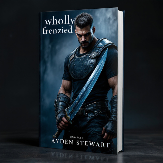 The cover features the main character holding a 155 centimeter blade, with dark and ominous surroundings. The man is depicted wearing a black t-shirt with a metal plate, adorned with thick shoulder plates and fingerless leather gloves. He is dressed in black cargo pants and shin high brown leather boots, with a scar running horizontally across his cheek. The overall atmosphere of the cover exudes a sense of dark fantasy and horror.