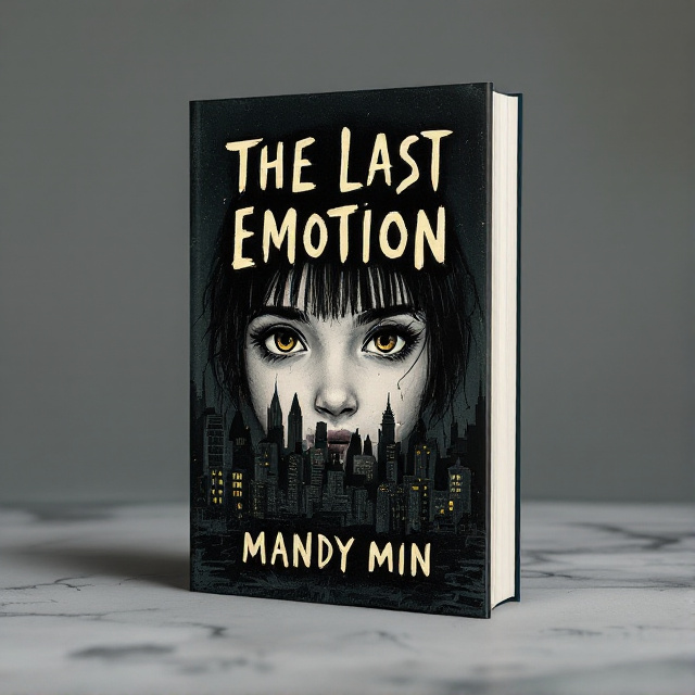 The book cover features a hand-drawn illustration of a young girl's face, partially obscured by shadows. Her eyes convey a sense of mystery and emotion, hinting at the dystopian theme. The background is a dark and desolate cityscape, symbolizing the oppressive society in which the story takes place.