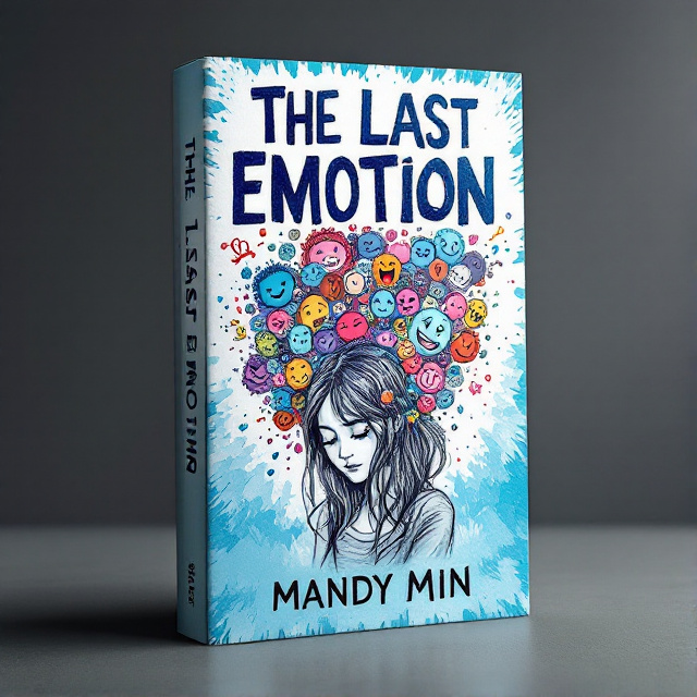 The cover features a hand-drawn illustration of a teenage girl with her head down, surrounded by a swirl of colorful emotions depicted with pencil and color. The background is a gradient of blue, white, and black, symbolizing the futuristic and dystopian setting of the book.