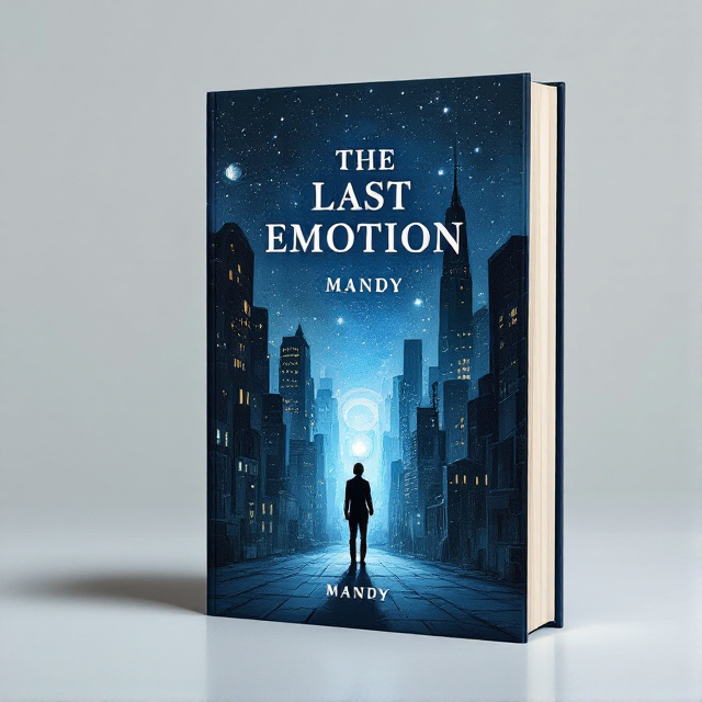 A hand-drawn illustration of a solitary figure standing in the midst of a cityscape, with buildings towering in the background and a sense of dystopian atmosphere. The figure is holding a small, glowing orb in their hand, representing the last remaining emotion. The colors used are predominantly black and blue, with subtle hints of white to create contrast.