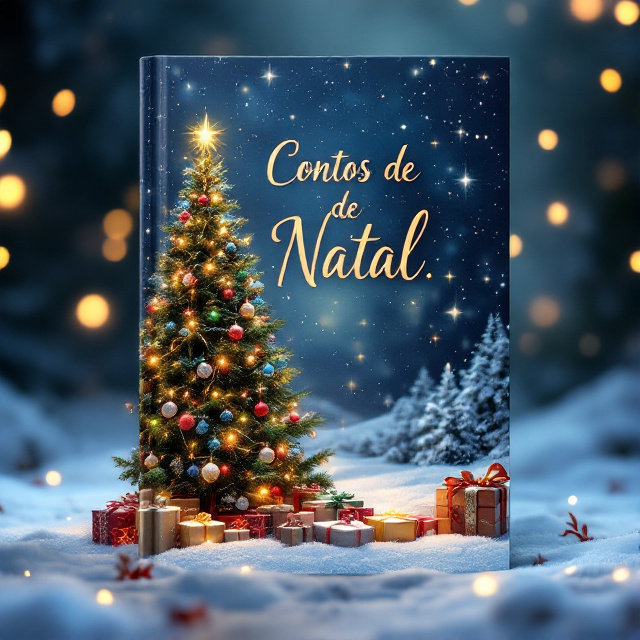The cover features a cozy Christmas scene with a snowy background. In the center, there is a beautifully decorated Christmas tree with colorful lights and ornaments. Surrounding the tree, there are presents wrapped in festive paper. A warm glow emanates from the tree, creating a magical atmosphere.