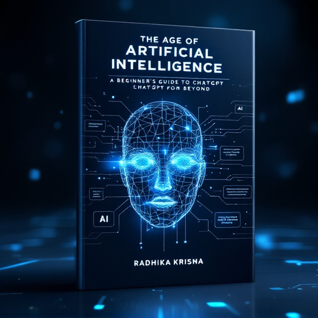 A sleek, modern backdrop with deep, gradient tones of electric blue fading into black, representing the digital and futuristic nature of AI. Light, abstract patterns resembling circuits or data streams subtly weave across the background. At the center, a glowing human-like face made of interconnected, wireframe-like lines, symbolizing the complexity and intelligence of AI. Floating speech bubbles with AI-generated text prompts surround the face, fading into the background.