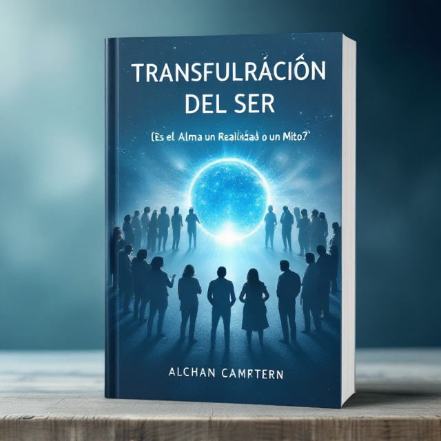 The cover features a group of diverse individuals standing in a circle, each deep in thought and discussion. The image is slightly faded, creating a sense of mystery and uncertainty. The central focus of the composition is a glowing blue light emanating from the center of the circle, representing the soul. The background is a subtle blend of blue and white, creating a serene and ethereal atmosphere.