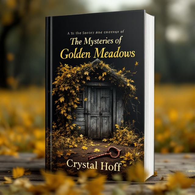 The cover features an illustration of an old shed covered in vines, with a rusty key buried under leaves in the foreground. The shed is surrounded by golden meadows, symbolizing the setting of the book. The image is in black and gold tones to create an air of mystery and sophistication.