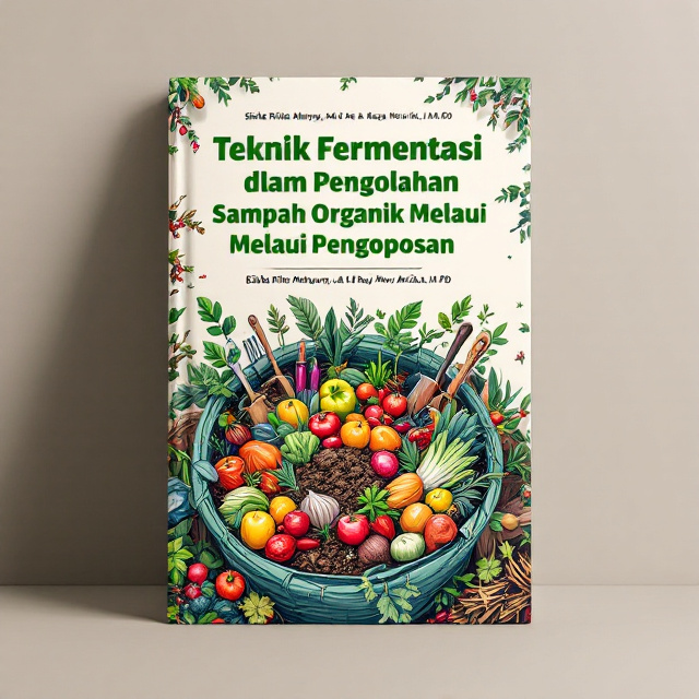 The cover features a vibrant illustration of organic waste, such as fruits, vegetables, and leaves, in the process of composting. The illustration is placed in the center of the cover, with a compost bin and gardening tools surrounding it. The colors used are earthy tones to represent the natural aspect of the topic.