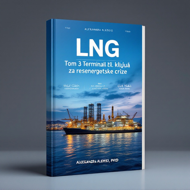 The cover features a stunning image of an LNG terminal, showcasing the industrial nature of the book's topic. The terminal is portrayed at dusk, with the evening sky adding a touch of drama and intrigue. The value chain, market, contracts, and gas hubs are represented through subtle graphics and icons placed strategically around the terminal image. The overall style is minimalistic, with clean lines and bold contrasts.