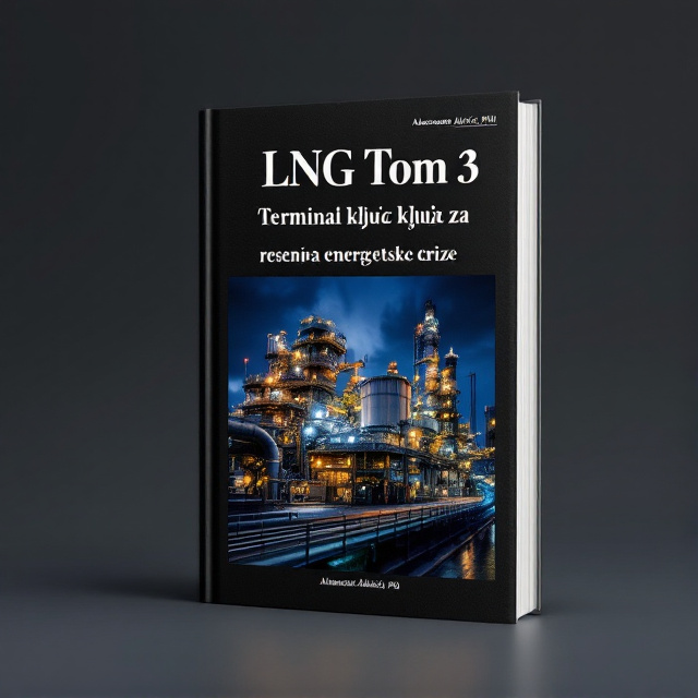 The cover features a minimalist design with a close-up image of an LNG terminal, showcasing the intricate details and machinery. The image is centered on a black background, creating a striking contrast. The book title is placed at the top in bold white font, while the author's name is positioned at the bottom in a smaller, elegant white font. A simple icon representing energy or technology is placed on the side, adding visual interest and reinforcing the book's genre.