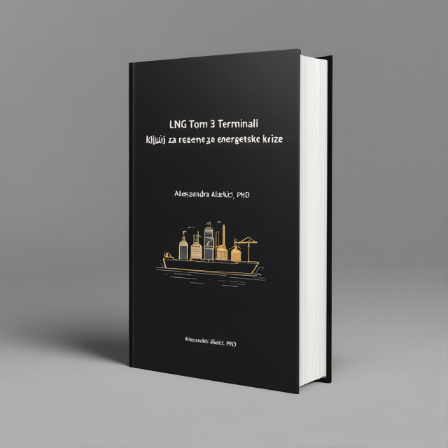 The cover features a minimalist design with a black background. In the center, there is a stylized illustration of an LNG terminal, representing the book's focus on the energy crisis. The terminal is depicted at its peak, symbolizing the key solution.