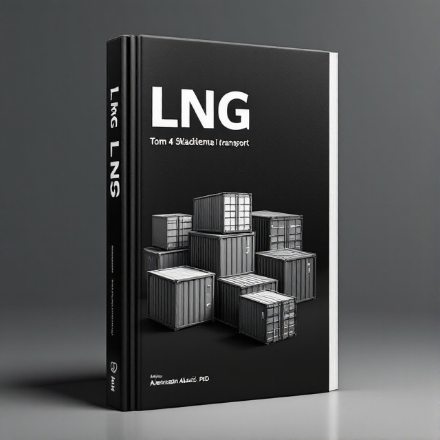 The cover will feature a minimalistic design with a black background. The main focus of the composition will be multiple double wall containers for LNG storage, displayed at different angles and sizes to create visual interest and depth.