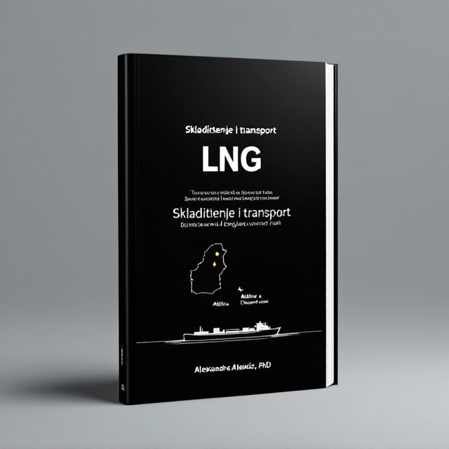 The cover features a minimalist design with a black background. In the center, a map of Algeria and the England coast is shown, highlighting the journey of LNG transport. Above the map, a burried double wall tank is depicted, symbolizing the storage aspect of the book. Below the map, an LNG tanker is displayed, representing the transportation aspect. The elements are arranged in a way that leads the viewer's gaze from Algeria to the coastline, creating interest and capturing the essence of the book's subject matter.