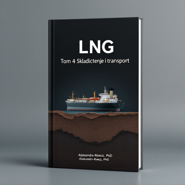 A minimalist black background with a centered layout. A map of Algeria is placed on the top left corner, leading the viewer's gaze towards the England coast on the bottom right corner. A buried double wall tank is featured in the center, symbolizing the book's focus on storage and transport. An LNG tanker is positioned beside the tank, representing the journey of LNG transport. The elements are clean and simple, creating an intriguing visual composition.