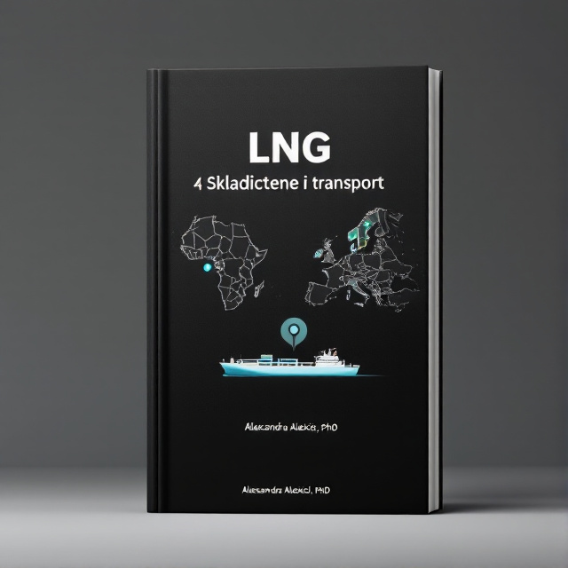 The cover features a minimalist design with a black background. In the center, there is a map of Africa with Algeria highlighted, and a map of Europe with the English coast highlighted. Overlaid on the maps are two key elements a burried double wall tank symbolizing storage, and an LNG tanker representing transportation.