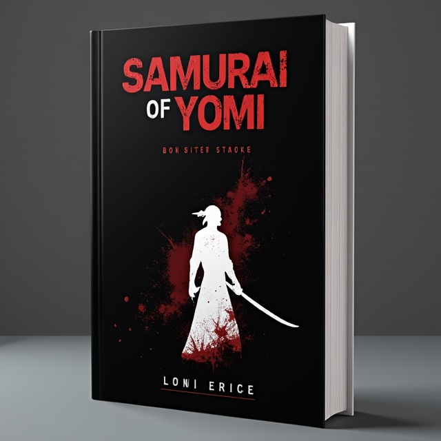 The cover features a silhouette of a samurai standing against a dark and ominous background. The samurai is holding a bloodied sword, symbolizing the thrill and suspense of the story. The overall visual style is stark and minimalist, with high contrast between the black background and the white silhouette.