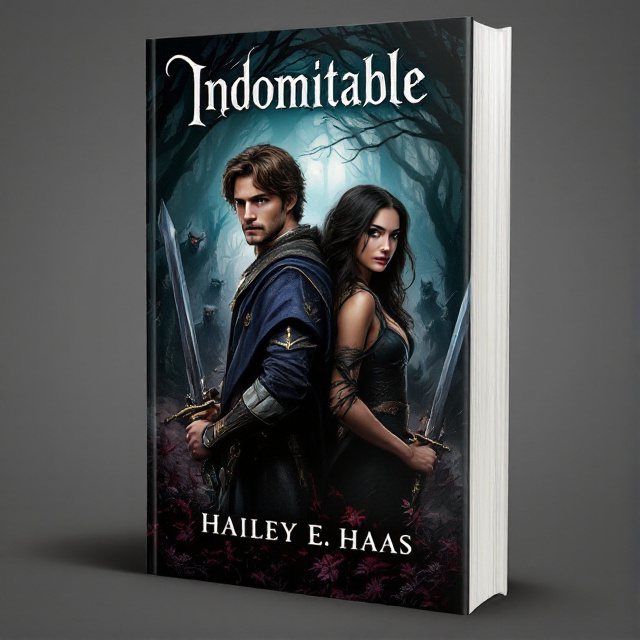 The cover features a handsome prince with brown hair and a beautiful woman with dark hair and eyes standing back to back, swords in hand, ready to battle goblins. The background depicts a dark, mystical forest with menacing goblin figures lurking in the shadows.
