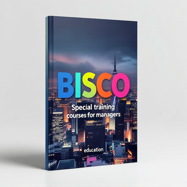 The cover features a clean and modern design with a backdrop of a cityscape, representing the professional world. In the foreground, the letters "BISCO" are prominently displayed, with each letter highlighted in a different color to make them stand out. The colors used are bold and vibrant, reflecting the energy and excitement of special training courses.