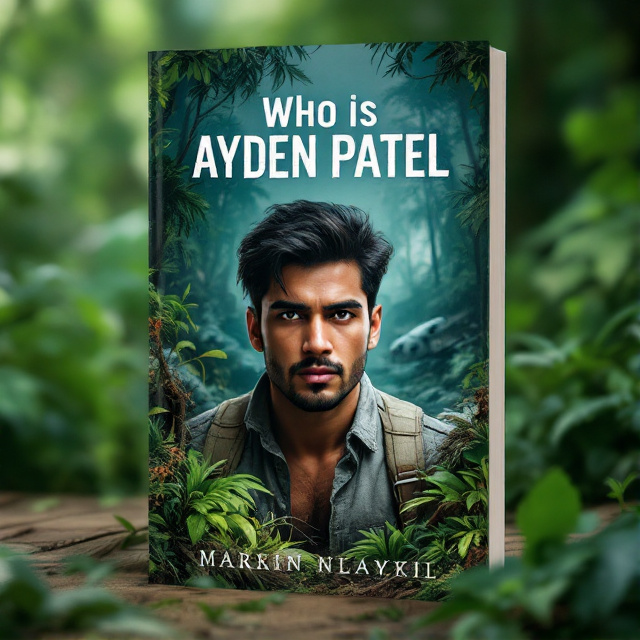 The cover features a close-up of the protagonist, Ayden Patel, with a determined and adventurous expression on his face. He is depicted in the Indian suburbs, surrounded by lush greenery. The background shows a crashed plane and hints at the jungle where Ayden gets stranded.