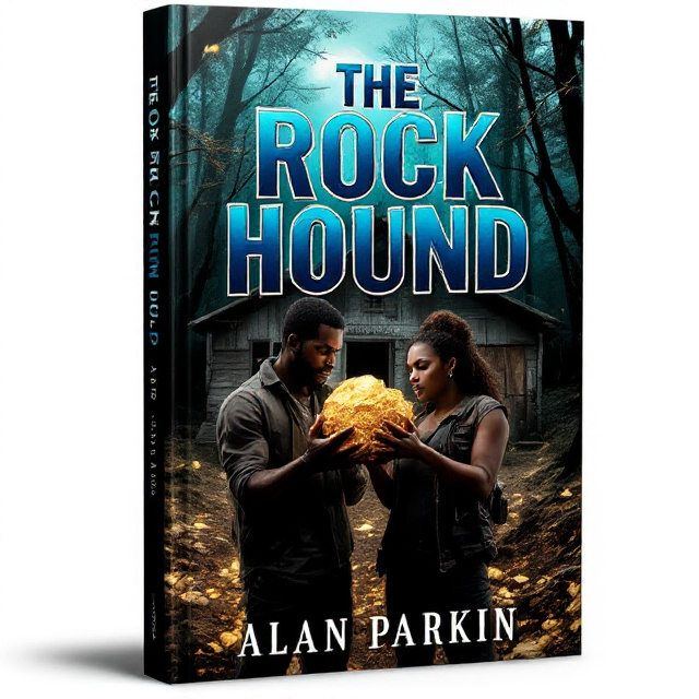 The foreground of the cover features a black man and a black woman, both wearing casual attire, holding a large gold nugget together. In the background, a dense forest is depicted, with an eery, boarded-up shack just behind them.