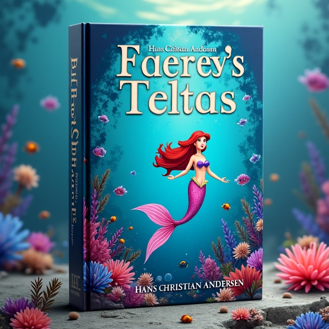 The cover features a deep blue ocean as the background, with vibrant coral and seaweed creating a lively underwater scene. The Little Mermaid is depicted swimming gracefully in the center, surrounded by a school of colorful fish. Her shimmering pink and gold tail stands out against the blue ocean, adding a touch of magic to the scene.