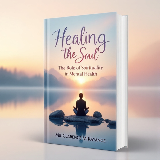 A tranquil landscape of a calm lake at sunset, with soft pastel colors blending the sky and water. A distant figure sitting cross-legged on a rock at the edge of the lake, symbolizing spiritual reflection.